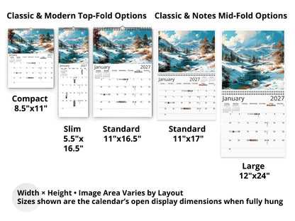 Western Vistas 2027 wall calendar layout and size options