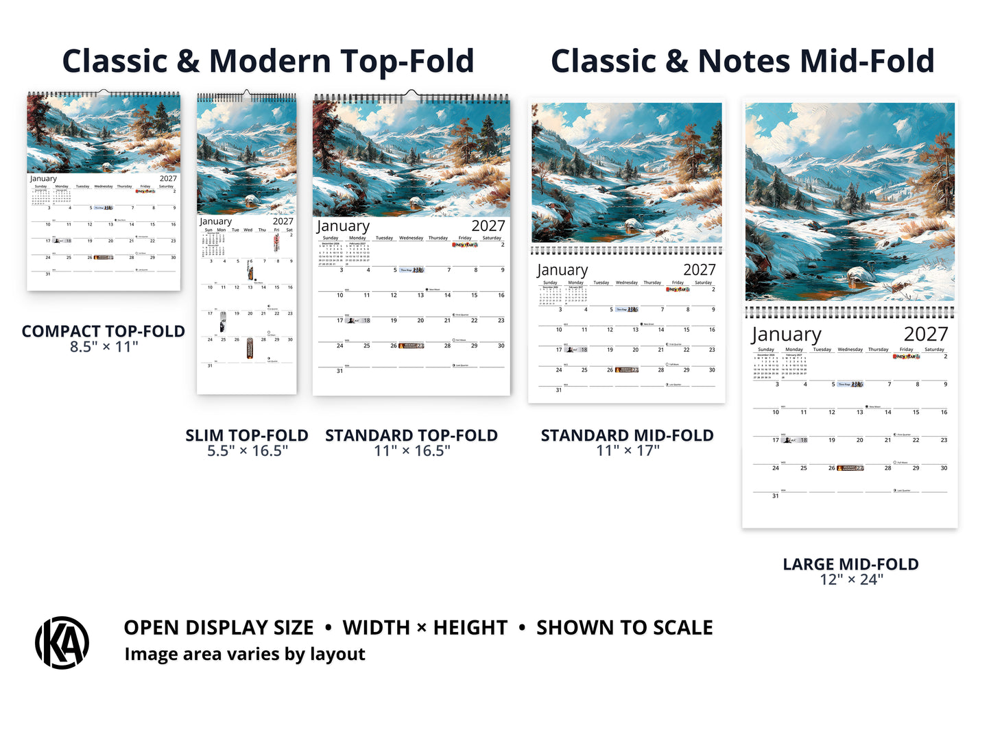 Western Vistas 2027 wall calendar layout and size options