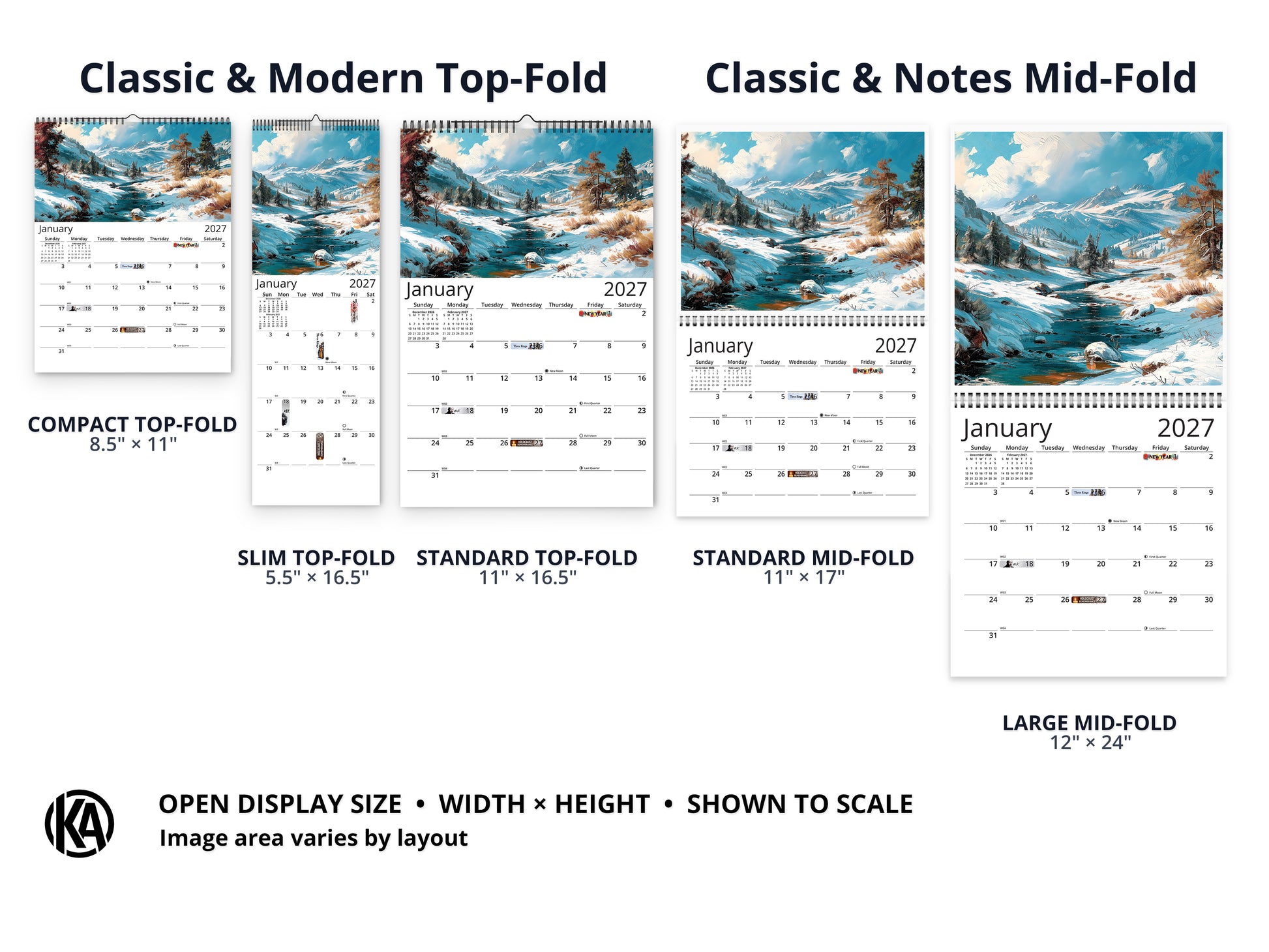 Western Vistas 2027 wall calendar layout and size options
