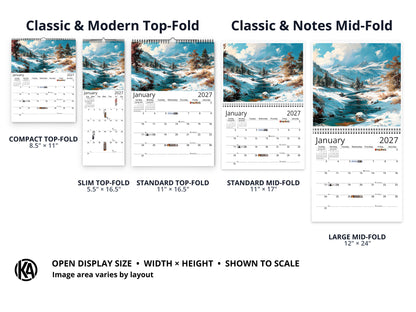 Western Vistas 2027 wall calendar layout and size options