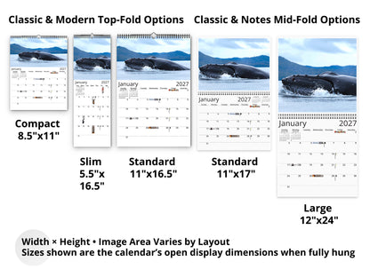 Whales Photography 2027 wall calendar layout and size options