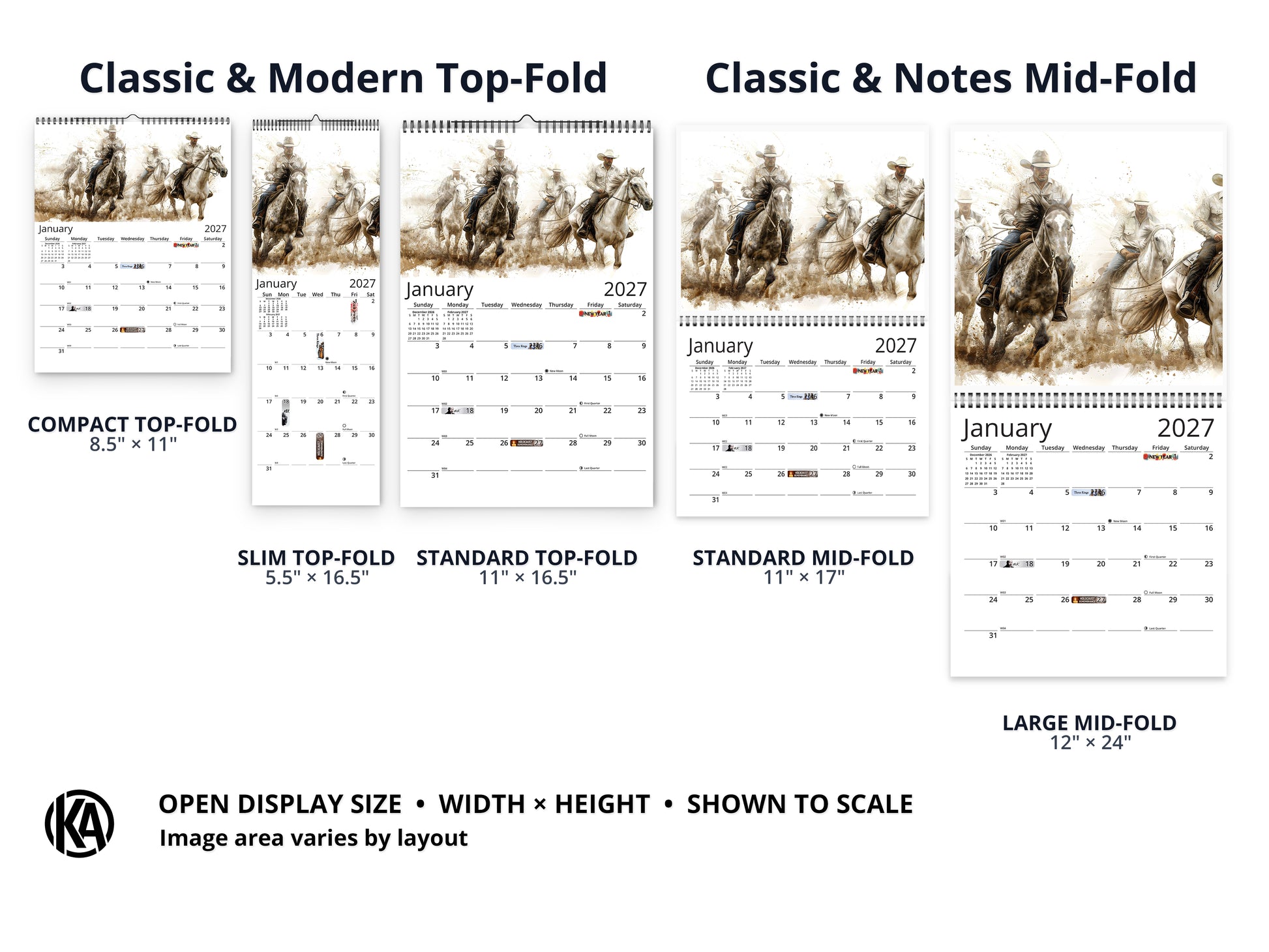 Wild Frontier 2027 wall calendar layout and size options