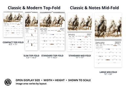 Wild Frontier 2027 wall calendar layout and size options