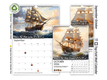 2026 Age of Sail Wall Calendar by Kaleidoscope Artisan – Nautical Adventures with Holidays