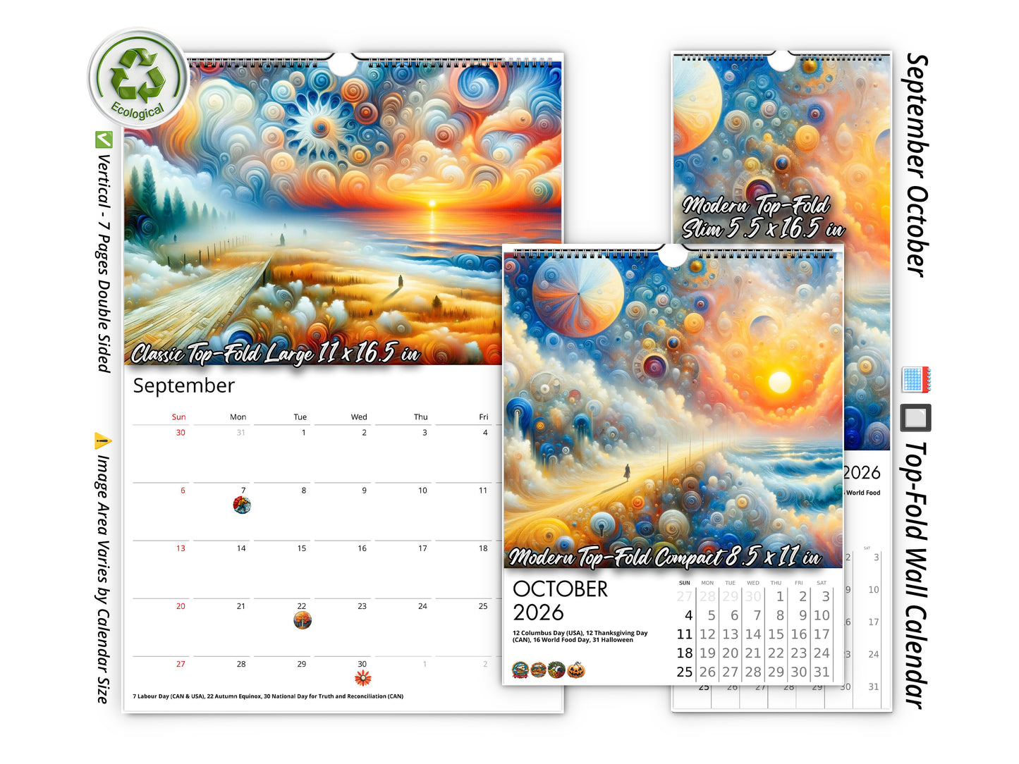 2026 Edge of Eternity Wall Calendar by Kaleidoscope Artisan – Celestial Dreams with Holidays