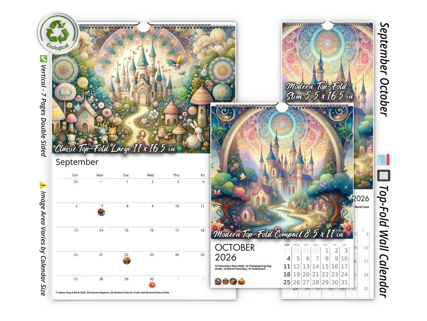 2026 Enchanted Wall Calendar by Kaleidoscope Artisan – Whimsical Fantasy with Holidays