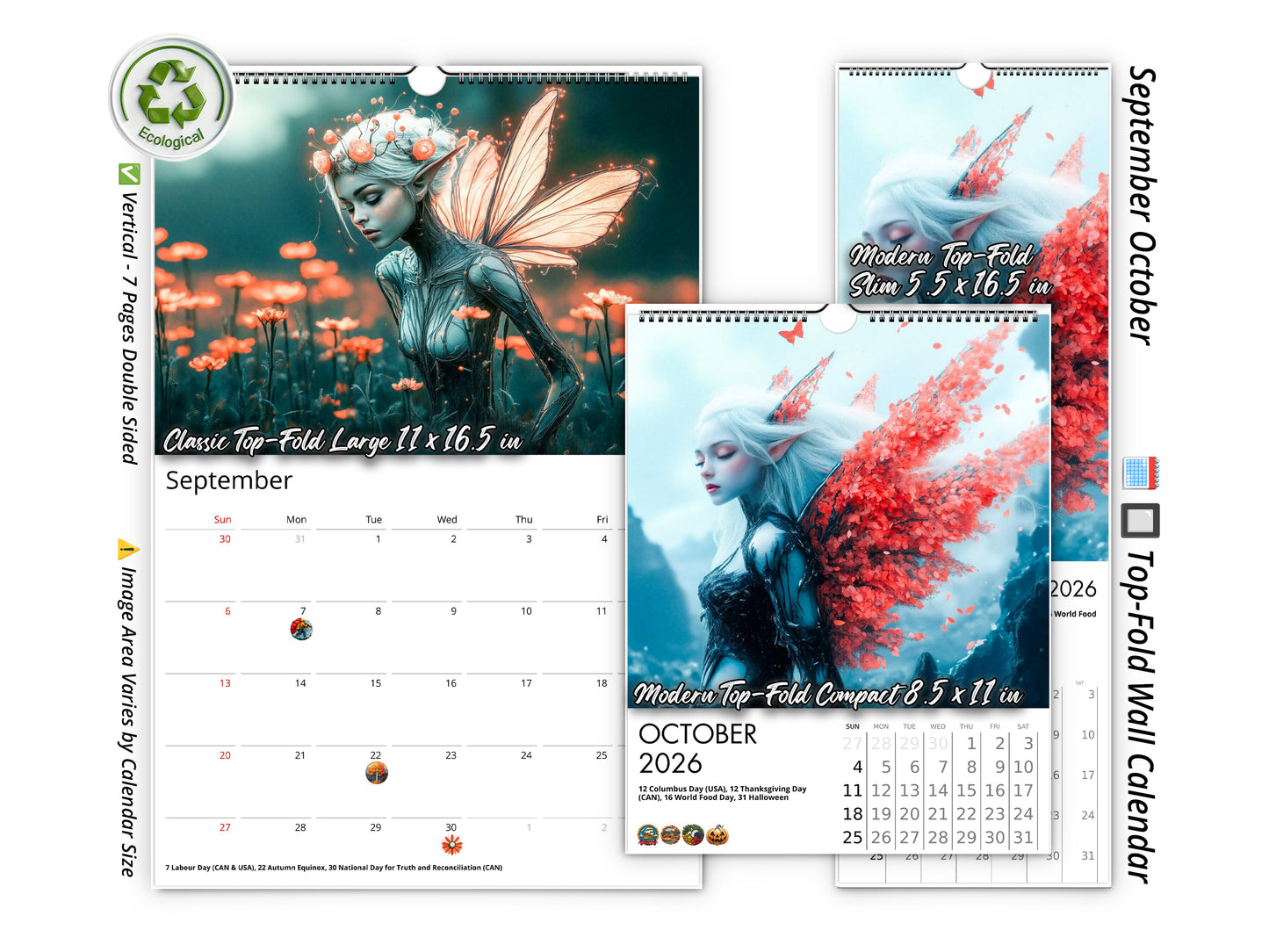 2026 Fairy Dream Wall Calendar by Kaleidoscope Artisan – Enchanting Fantasy Fairies with Holidays