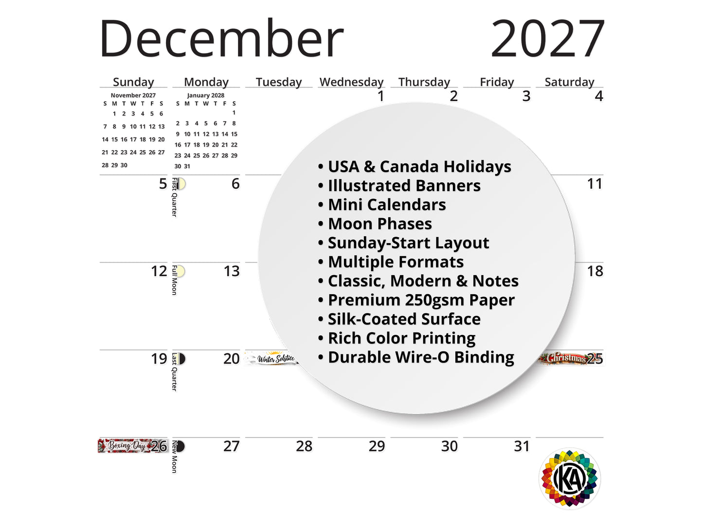 2027 Fairy Princess Wall Calendar by Kaleidoscope Artisan – Charming Fantasy with Holidays