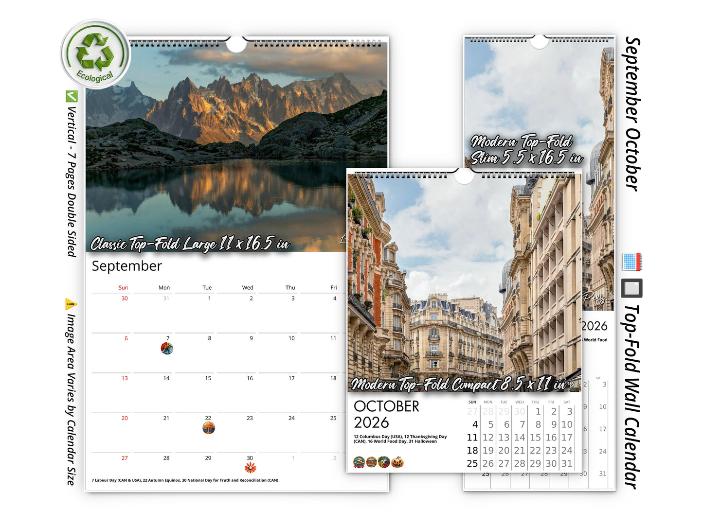 2026 France Vistas Photography Wall Calendar by Kaleidoscope Artisan – Captivating French Landscapes with Holidays