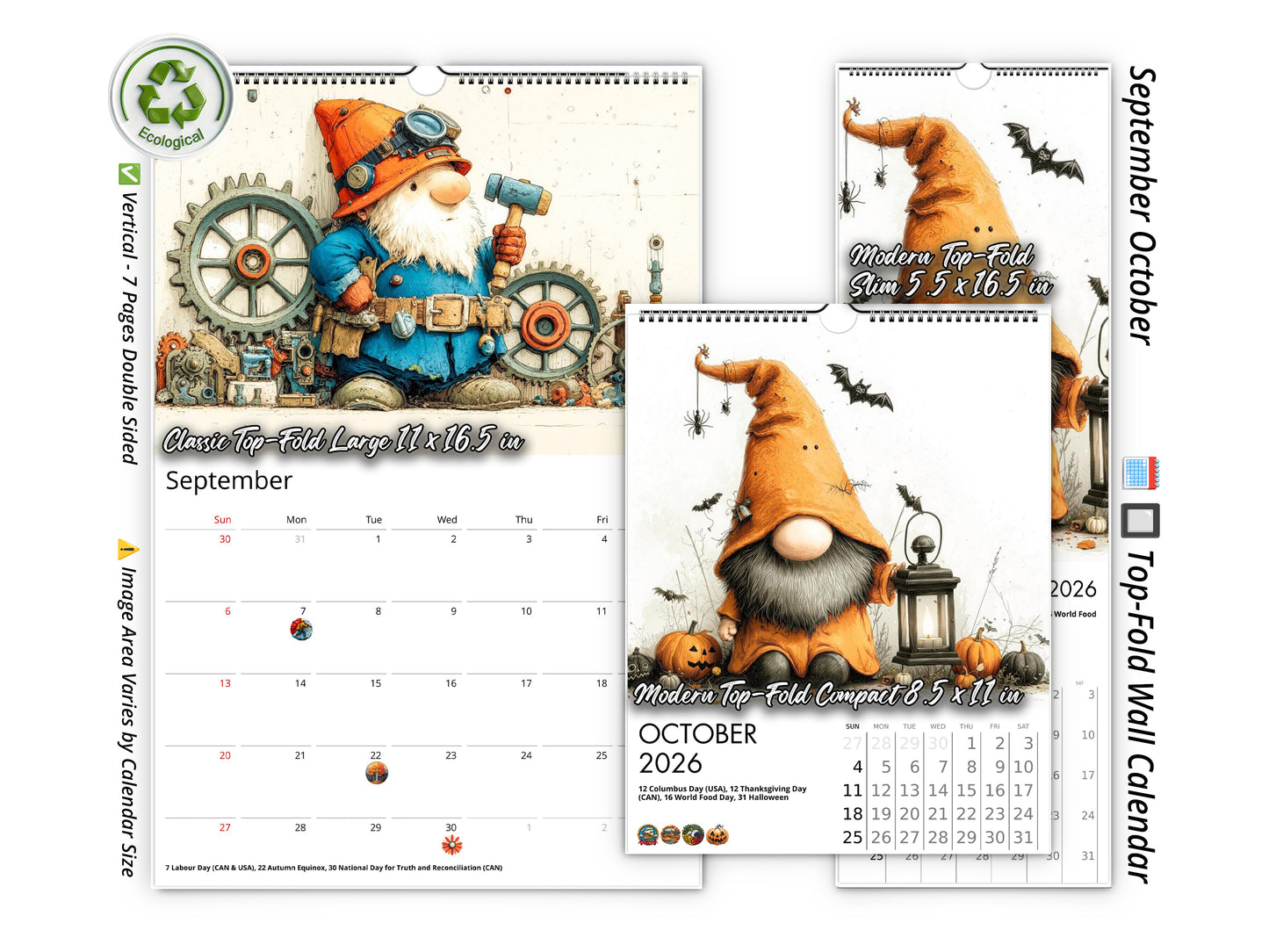 2026 Gnome Holidays Wall Calendar by Kaleidoscope Artisan – Joy & Magic with Holidays