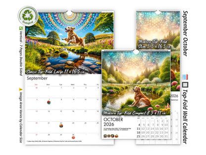 2026 Golden Retriever Wall Calendar by Kaleidoscope Artisan – Joyful Dog Art with Holidays
