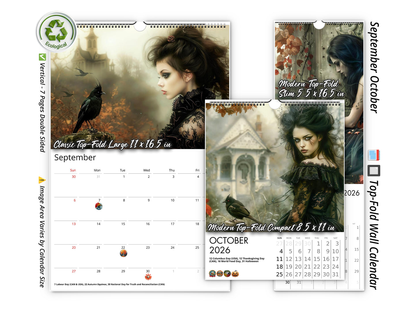 2026 Gothic Dream Wall Calendar by Kaleidoscope Artisan – Enigmatic Elegance with Holidays
