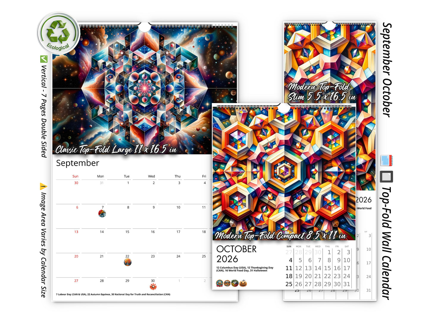 2026 Kaleidoscopic Art Wall Calendar by Kaleidoscope Artisan – Colorful Harmony with Holidays