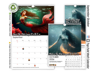 2026 Mermaid Dream Wall Calendar by Kaleidoscope Artisan – Enchanting Underwater Realms with Holidays