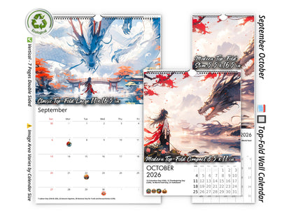 2026 Mystic Skies Wall Calendar by Kaleidoscope Artisan – Majestic Dragons in Chinese Art with Holidays