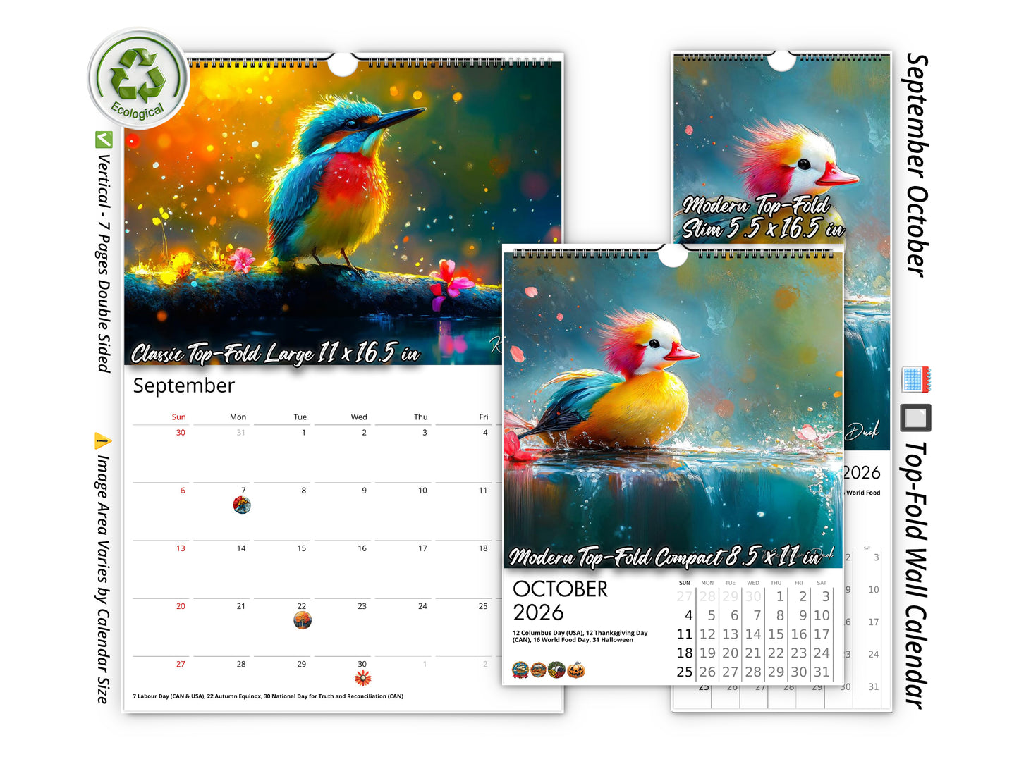 2026 Radiant Birds Kaleidoscope Wall Calendar by Kaleidoscope Artisan – Avian Beauty with Holidays