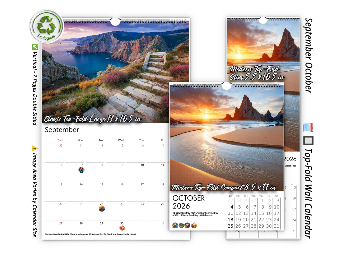 2026 Solitude Wall Calendar by Kaleidoscope Artisan – Peaceful Paths with Holidays