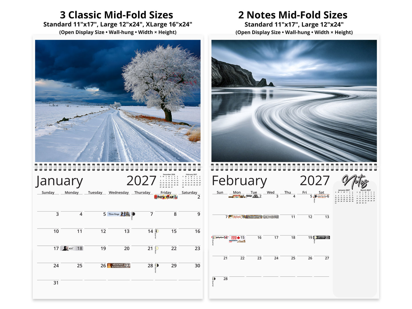 2027 Solitude Wall Calendar by Kaleidoscope Artisan – Peaceful Paths with Holidays