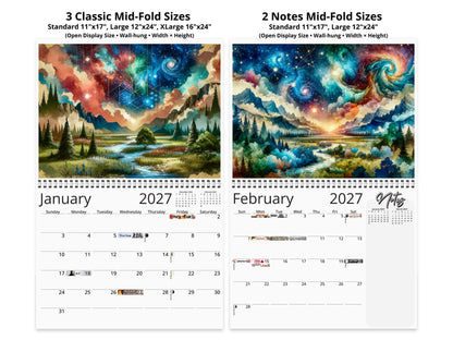 2027 Watercolor Horizons Wall Calendar by Kaleidoscope Artisan – Ethereal Landscape Art with Holidays