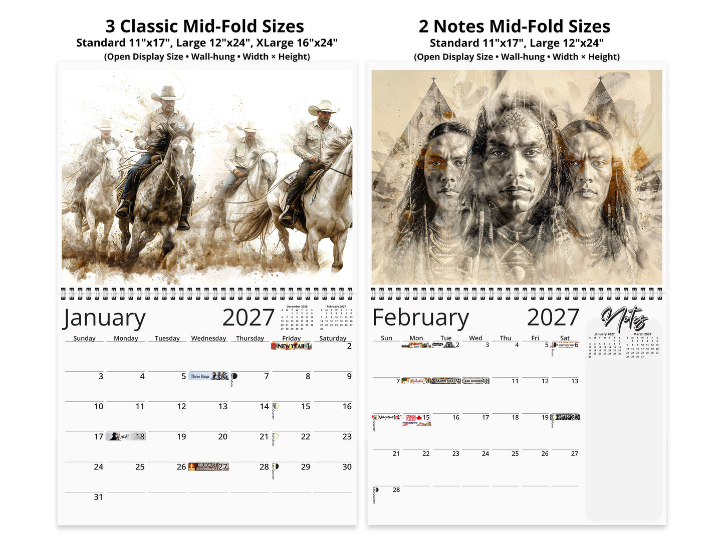 2027 Wild Frontier Wall Calendar by Kaleidoscope Artisan – Untamed Beauty with Holidays