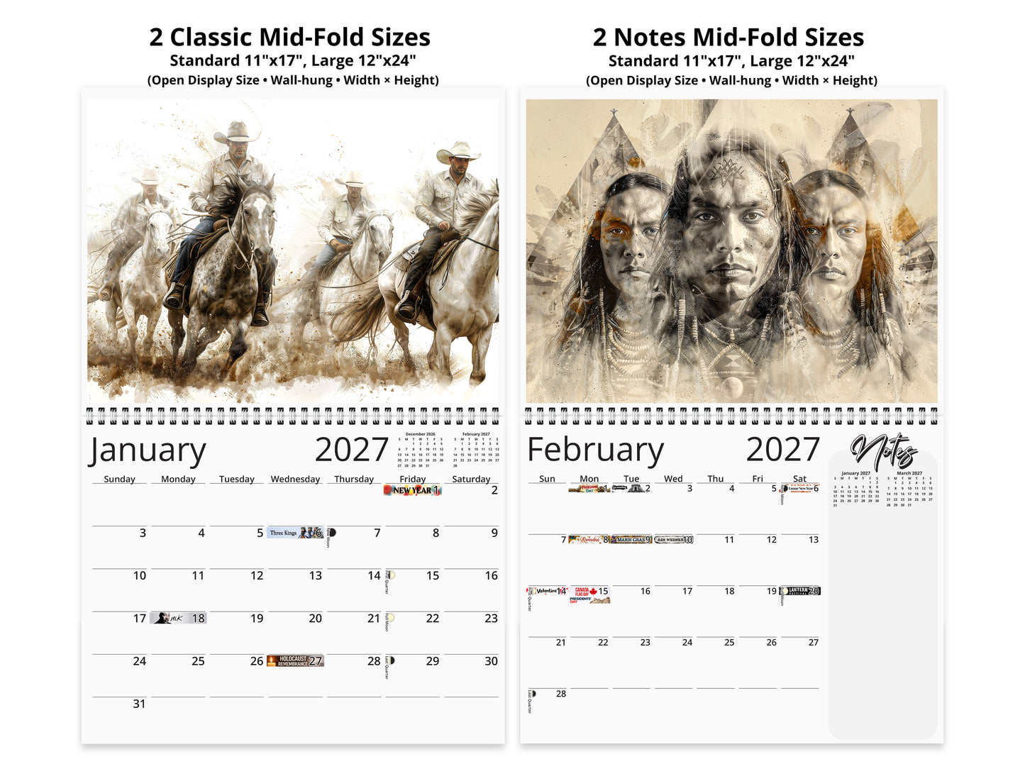 2027 Wild Frontier Wall Calendar by Kaleidoscope Artisan – Untamed Beauty with Holidays