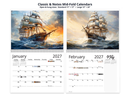 Age of Sail 2027 wall calendar classic and notes mid-fold calendar pages