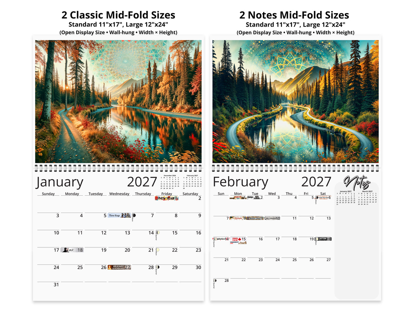 Alaska's Autumn 2027 wall calendar top fold calendar interior pages