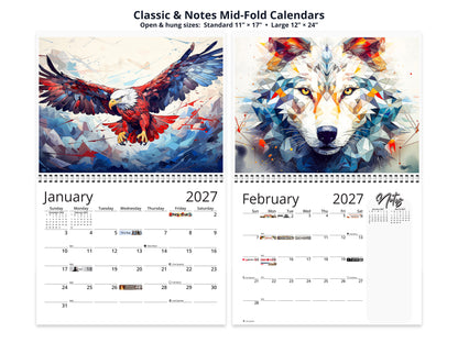 Alaska Wildlife 2027 wall calendar classic and notes mid-fold calendar pages
