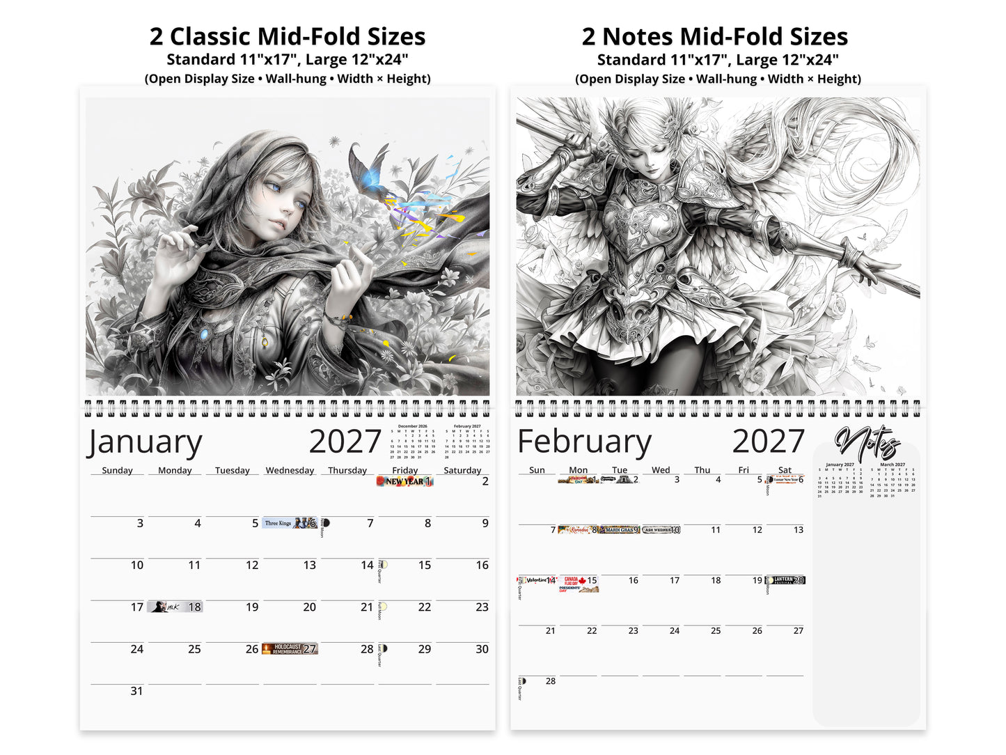2027 Anime Enchantress Wall Calendar by Kaleidoscope Artisan – Fantasy Anime Art with Holidays