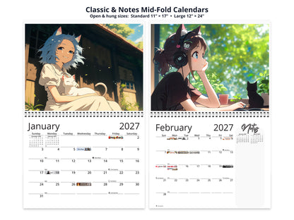 Anime Life 2027 wall calendar classic and notes mid-fold calendar pages