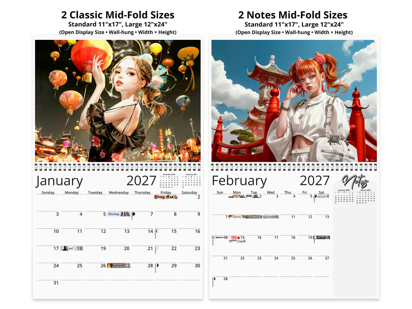 Anime Tourist 2027 wall calendar top fold calendar interior pages