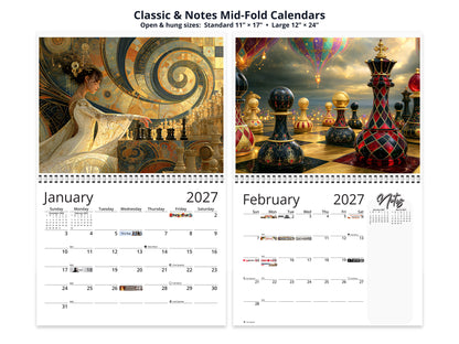 Artistic Chess 2027 wall calendar classic and notes mid-fold calendar pages