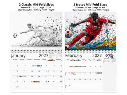 Artistic Soccer 2027 wall calendar top fold calendar interior pages