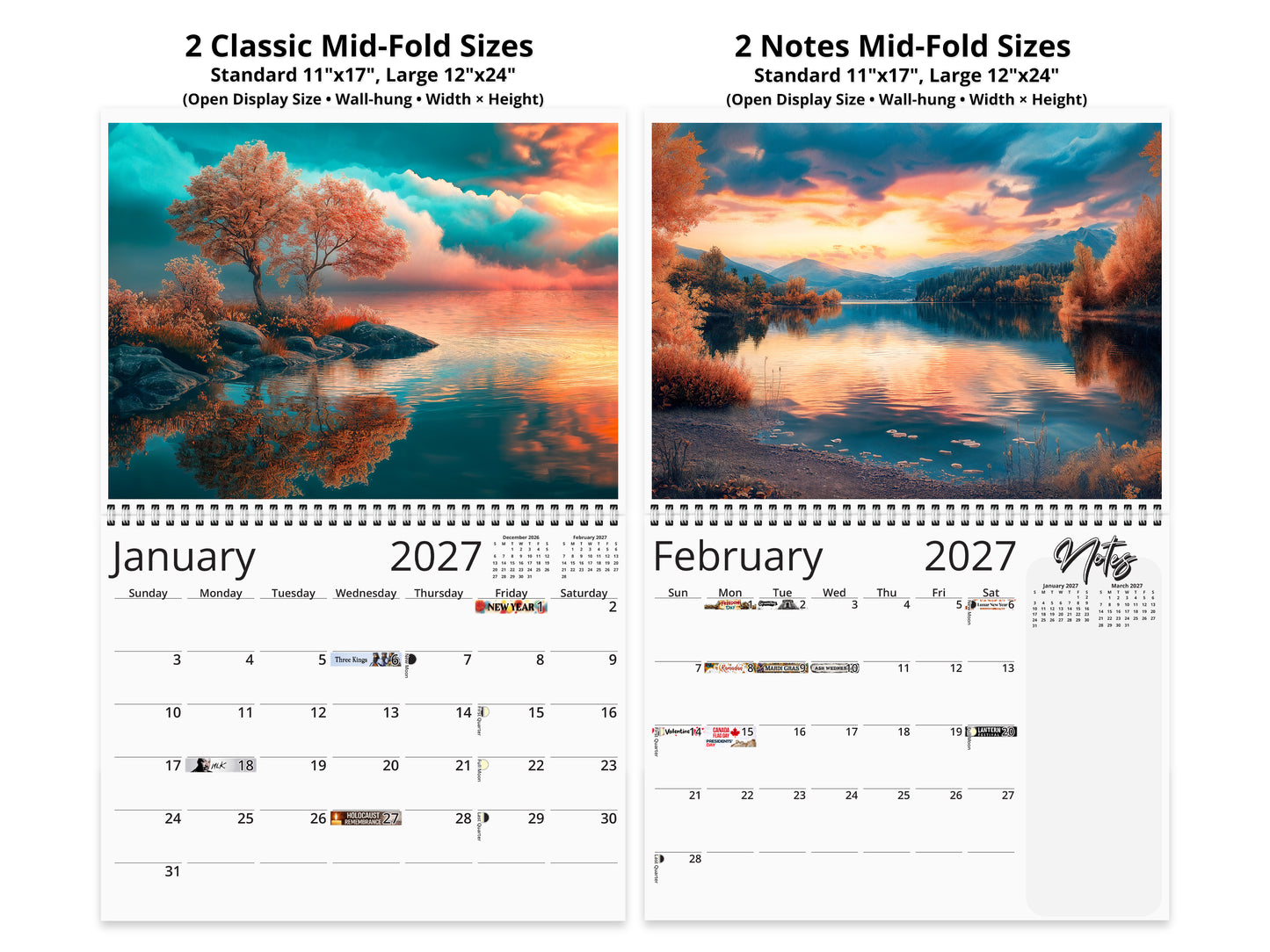 2027 Autumn Serenity Wall Calendar by Kaleidoscope Artisan – Rustic Dreams with Holidays