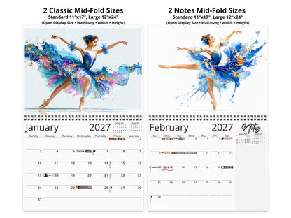 2027 Ballerina Wall Calendar by Kaleidoscope Artisan – Graceful Watercolor Motion with Holidays