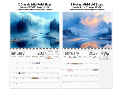 Blue Vistas 2027 wall calendar top fold calendar interior pages