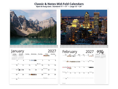 Canada Vistas by Kaleidoscope Artisan - Cities and Landscapes with Holidays 2027 wall calendar classic and notes mid-fold calendar pages