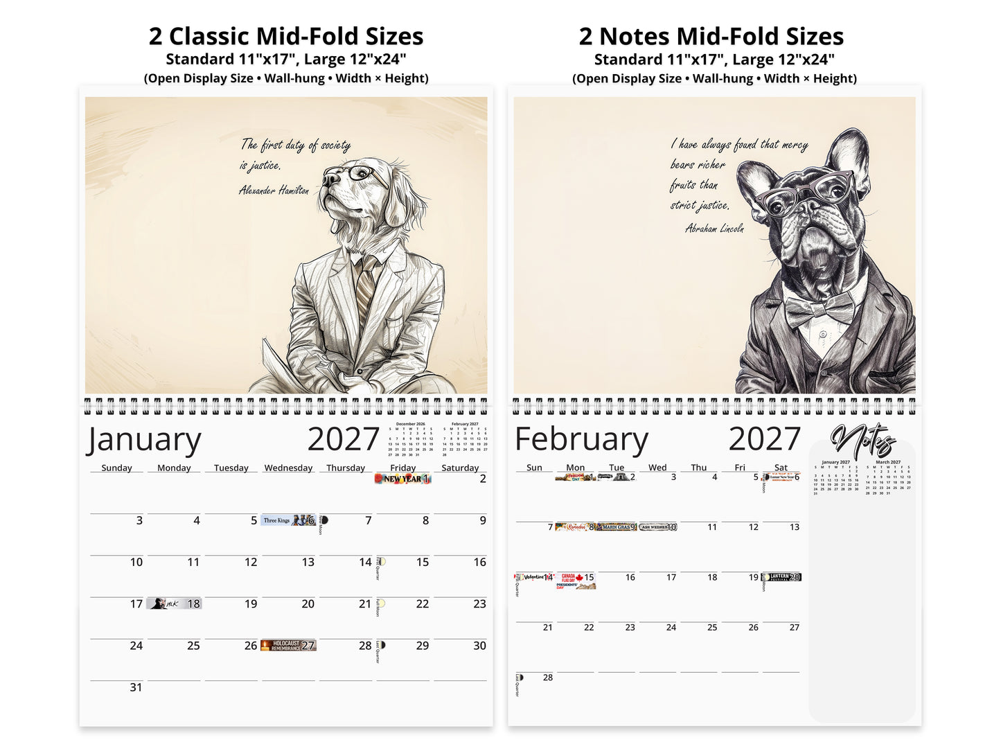 2027 Canine Counsel Wall Calendar by Kaleidoscope Artisan – Wisdom in Fur with Holidays