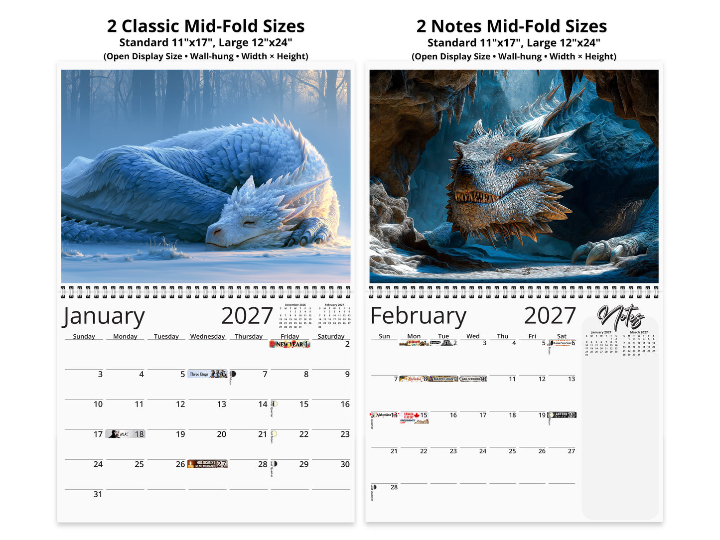 Dragon 2027 wall calendar top fold calendar interior pages