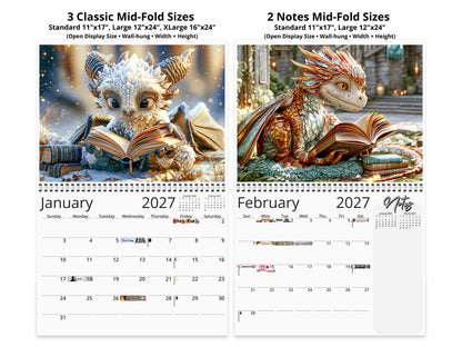 2027 Dragon Book Club Wall Calendar by Kaleidoscope Artisan – Magical Tales with Holidays