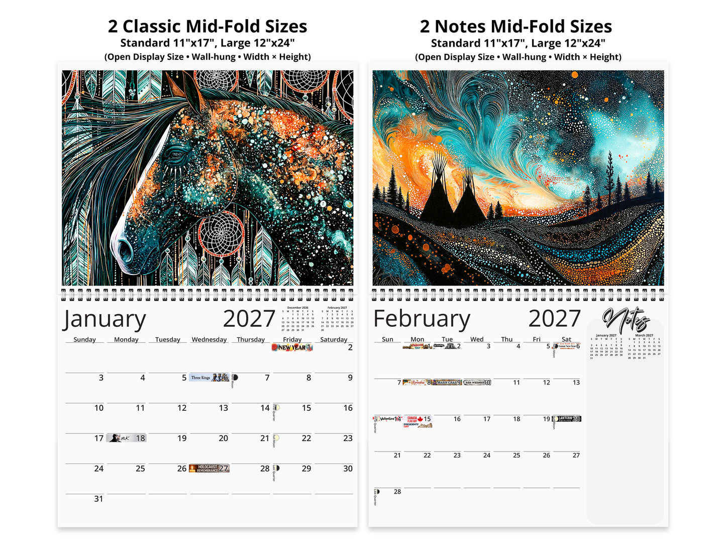 2027 Dreamcatcher Wall Calendar by Kaleidoscope Artisan – Mystical Spirit with Holidays