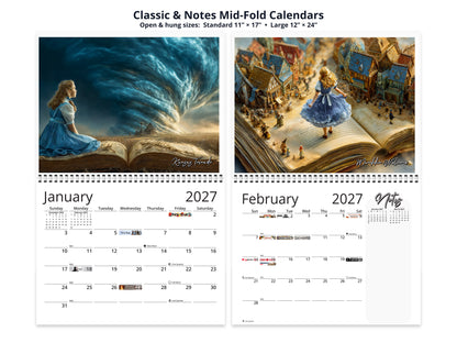 Emerald City Books 2027 wall calendar classic and notes mid-fold calendar pages