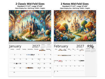 Enchanted Moments 2027 wall calendar top fold calendar interior pages