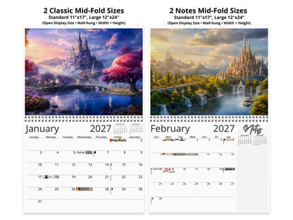 Enchanted Realms 2027 wall calendar top fold calendar interior pages