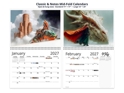 Epic Fantasy 2027 wall calendar classic and notes mid-fold calendar pages