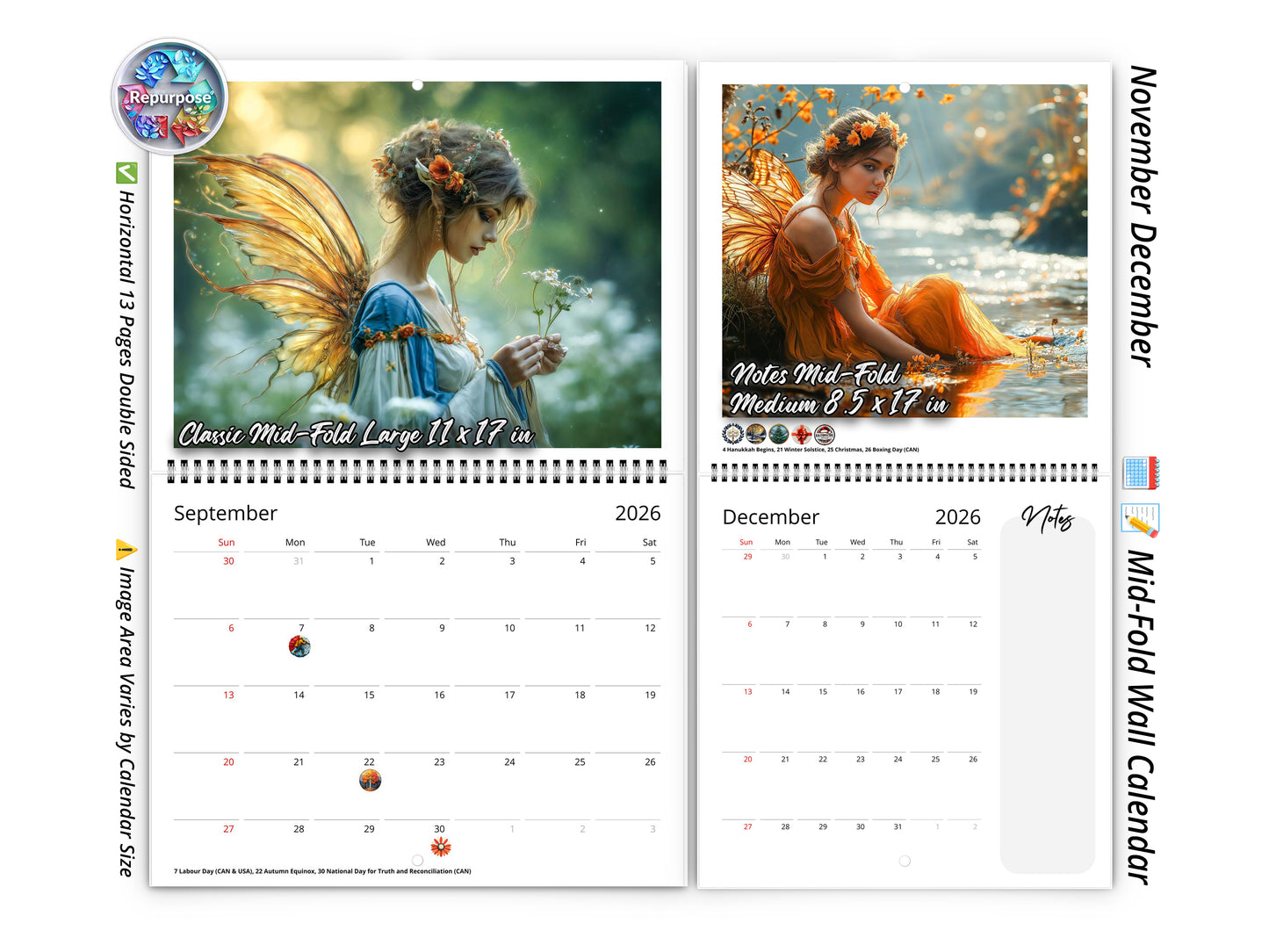 2026 Fairy Wall Calendar by Kaleidoscope Artisan – Magical Fantasy Art with Holidays