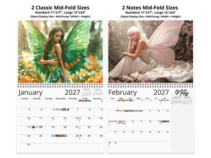 Fairy 2027 wall calendar top fold calendar interior pages