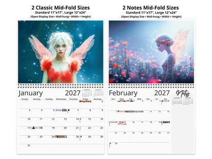 Fairy Dream 2027 wall calendar top fold calendar interior pages