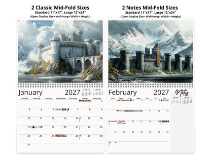 Fantasy Castle 2027 wall calendar top fold calendar interior pages