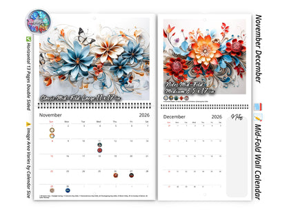 2026 Floral Grace Wall Calendar by Kaleidoscope Artisan – Elegant Bloom with Holidays